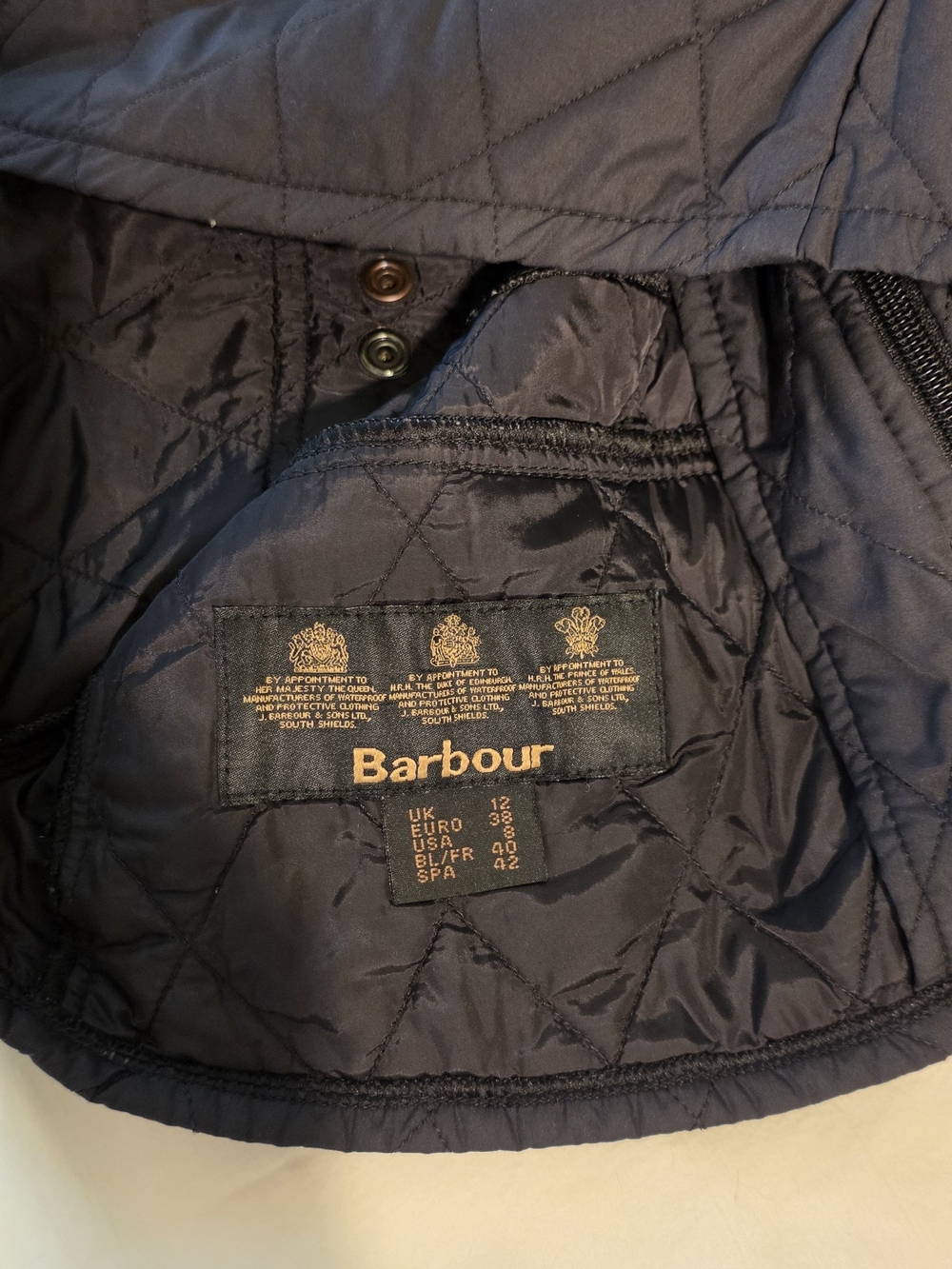 Barbour Black Quilted Zip-Front Jacket Lightweight Size 8 - Picture 11 of 15